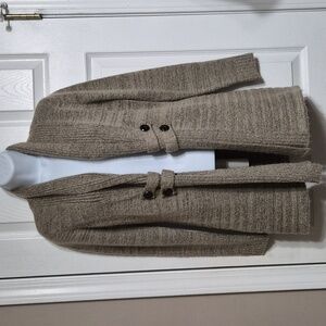 AB Studio Womens XS Cardigan Sweater Knit Button Front Tan/Grey